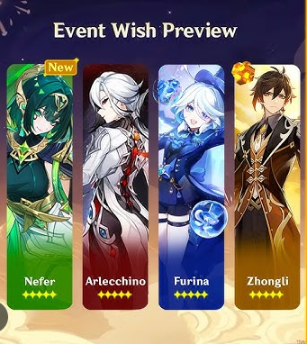 Ну если всю будет именно так) то "таков путь"
6.1
Нефер / Арлекино 
Фурина / Чжун Ли 
6.2
Дурин / Варесса
Венти / Невиллет
6.3
Коломбина / Скирк