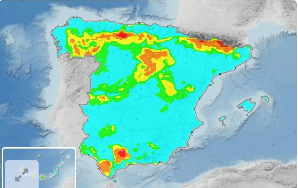 El riesgo se incendios forestales es muy alto 🟧 y extremo 🟥 en algunos puntos de la península. 

ℹ️ Ofrecemos información actualizada cada 5️⃣ minutos en el visor de la Red de Alerta Nacional: 

ℹ️ ran-vmap.proteccioncivil.es
