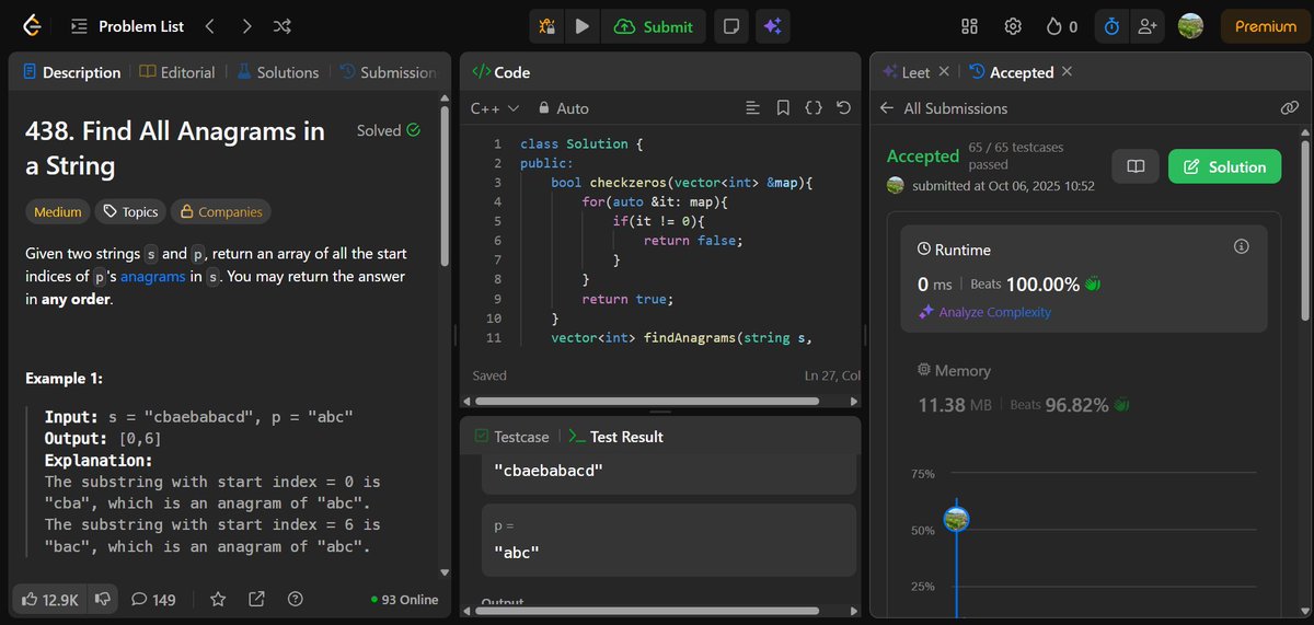 ujwal200's tweet image. Solid LeetCode session mastering sliding window:
Find All Anagrams in a String
Minimum Size Subarray Sum
Two variations of the same powerful pattern. The grind continues!
#LeetCode #Algorithms #Coding #DSA #LearnInPublic #buildinginpublic