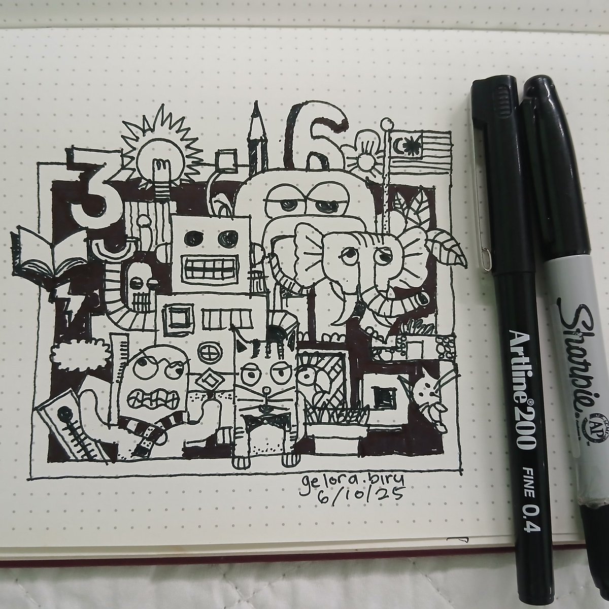 gelorabiru's tweet photo. Menconteng lagi. 

Walau tak idea baru tak muncul, semangat kreatif tak pernah pudar. 
Dalam sejam, sempat siapkan satu 'doodle' ni dari asyik hadap telefon saja.

#doodleart #sharpiepen #conteng #doodlemalaysia https://t.co/X4GWZ8CTGv