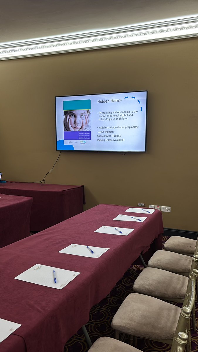 ODonovanPad's tweet photo. Getting ready for our second role out of Hidden Harm training here in HSE Southwest, this is a co-produced training between Tusla and the HSE  focusing on recognising and responding to the impact of parental substance use on children #hiddenharm https://t.co/fgWSUIieef