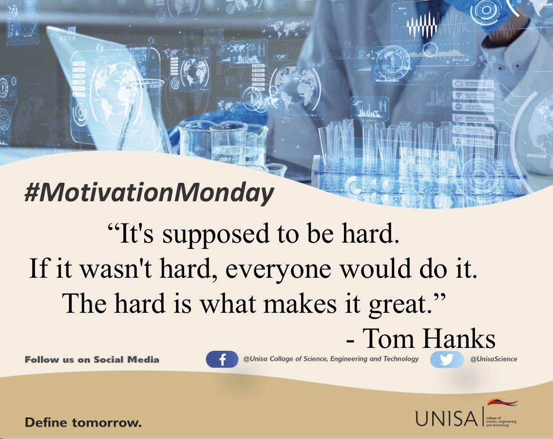 UnisaCSET's tweet image. #MotivationMonday #UNISA #CSET
#Unisa150andBeyond