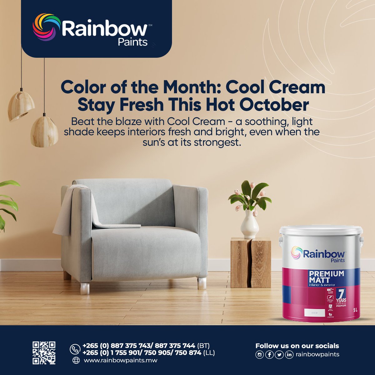 rainbowpaintsmw's tweet photo. Lighter colors reflect heat, helping your walls (and your mood) stay cool all month long.
#ColorOfTheMonthMW #CoolCream #RainbowPaintsMW #StayCoolWithColor #HotSeasonTips #OctoberHeat #MalawiHomes https://t.co/8ua3cbtPOq