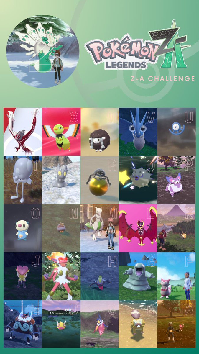 DanPokSwitch's tweet photo. Did a shiny alphabet challenge with friends in anticipation of Pokemon Z-A https://t.co/KH2GLoE3HA