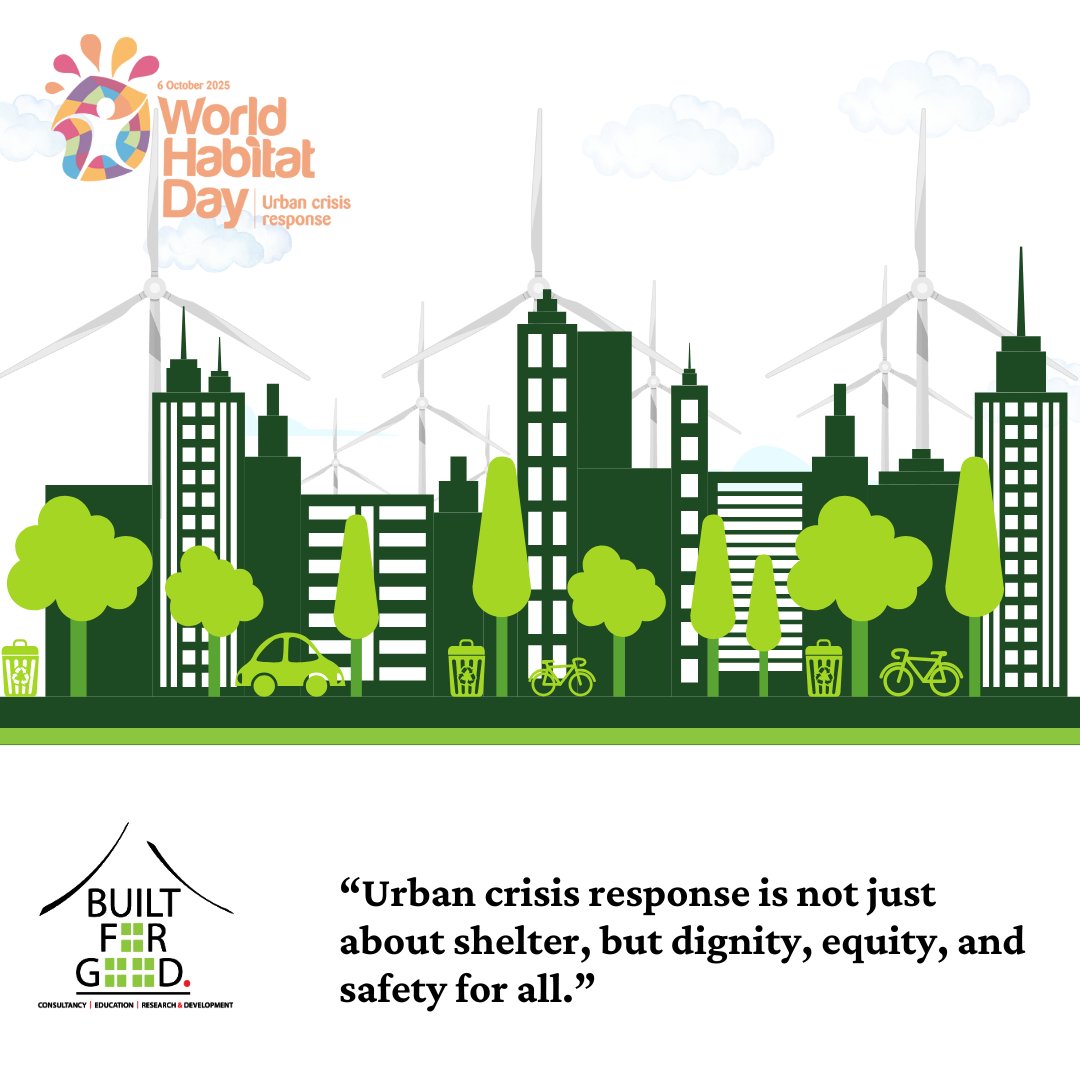 Happy World Habitat Day
<a href="/BuiltforgoodAfr/">Built for Good Africa</a>  we believe sustainable design is part of the solution- stronger, greener, and more inclusive spaces mean resilient communities for tomorrow.
#WorldHabitatDay #ResilientDesign #UrbanCrisisResponse #DesignForStrength #GreenBuilding