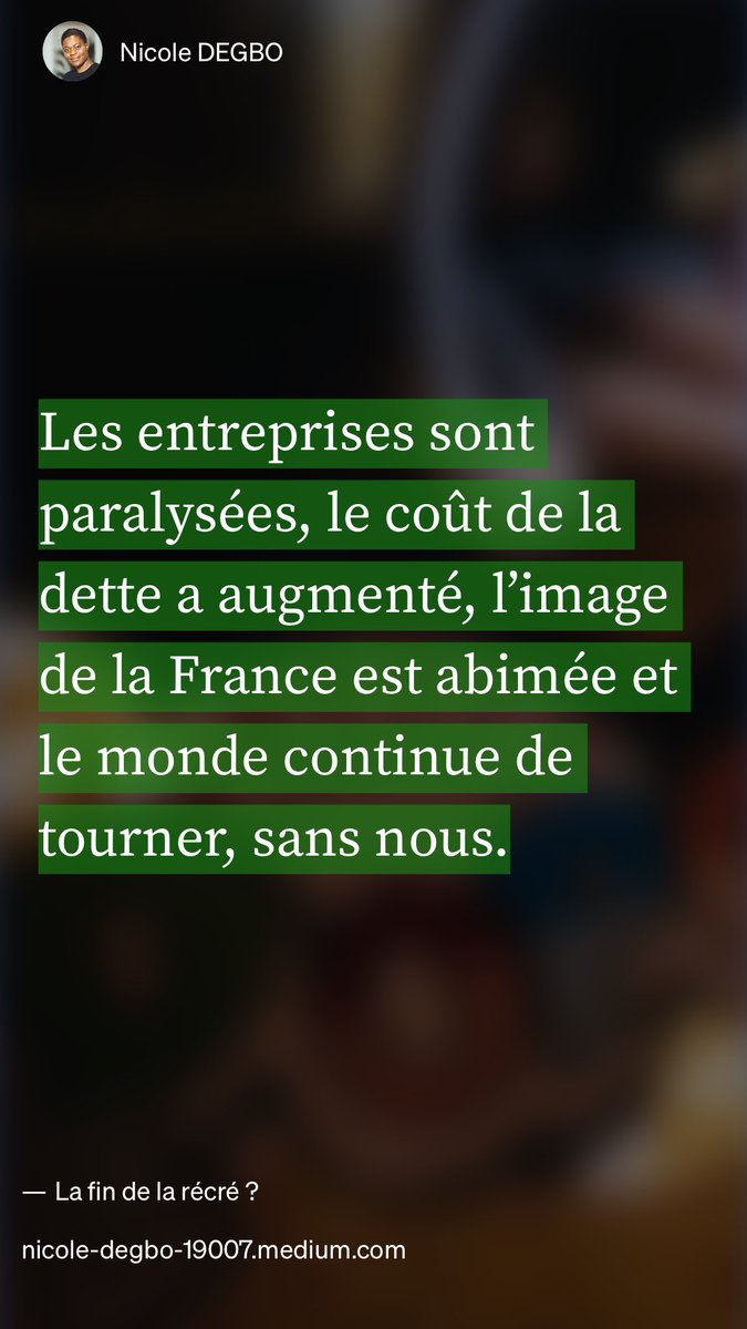 “La fin de la récré ?” by Nicole DEGBO #france #communication  nicole-degbo-19007.medium.com/la-fin-de-la-r…