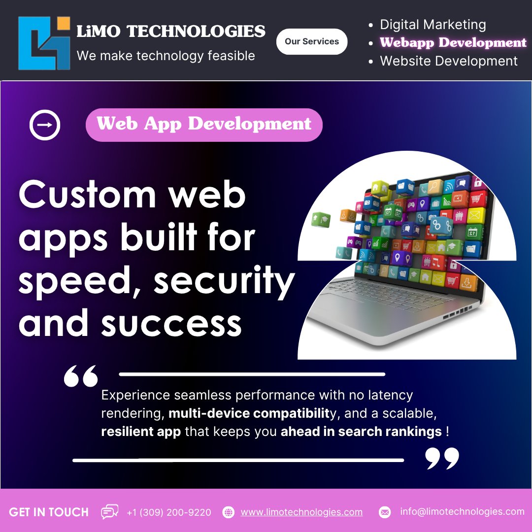 Limo_tech's tweet image. Secure, scalable, and performance-driven web app solutions by LiMO Technologies #websitedevelopment #webappdevelopment #digitalmarketing