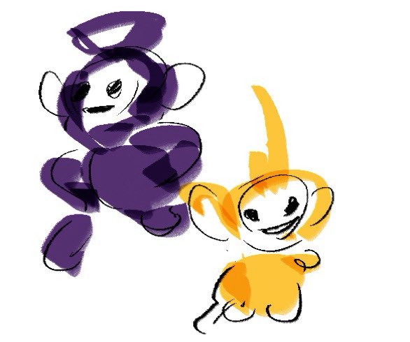 TMdaxx's tweet image. 泥酔した際に描いたもの
恐らくテレタビーズを描いたと推察