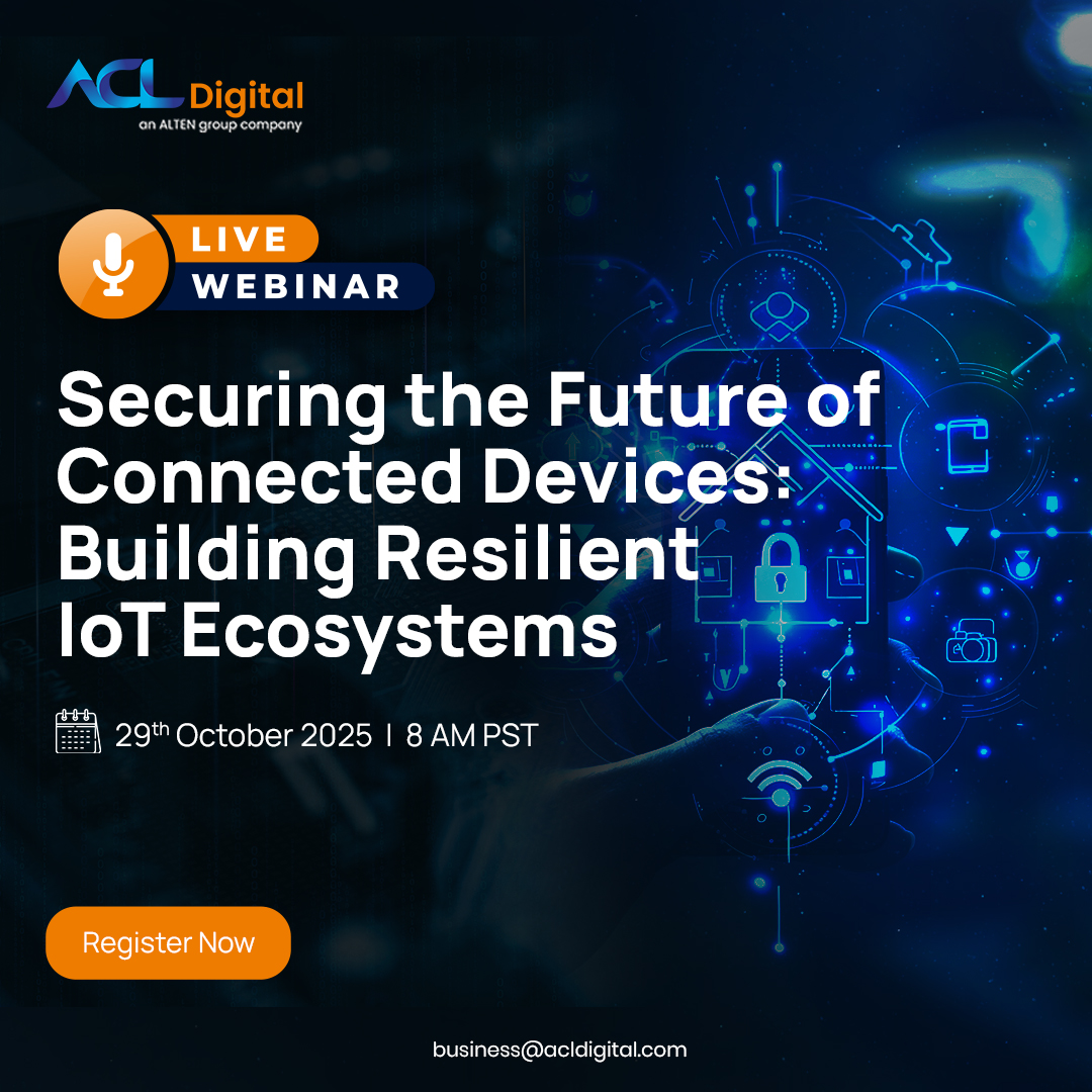 ACL_Digital's tweet image. Join ACL Digital’s webinar “Securing the Future of Connected Devices” with experts Parthiv Shah &amp;amp; Udit Chavda.

Oct 29, 2025
 11 AM EST | 8 AM PST | 8:30 PM IST
Register: zoom.us/webinar/regist…