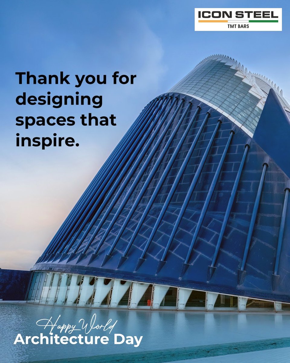 iconsteelindia's tweet image. From dreams on paper to landmarks of pride, we thank the architects who design the world we live in.
Happy World Architecture Day!

#IconSteel #TMTBars #Ductility #Strength #architectureday #WorldArchitectureDay #Architects #DesignInspiration #InnovationInSteel #BuildingTheFuture