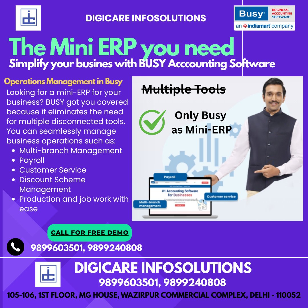 Digicareinfosol's tweet image. The Mini ERP You Need
Are you tired of juggling multiple disconnected software for billing, accounting, inventory, and GST?
Switch to Busy Accounting Software — your all-in-one Mini ERP Solution 
#BusyAccountingSoftware #MiniERP #BusinessAutomation #InventoryManagement  #digicare