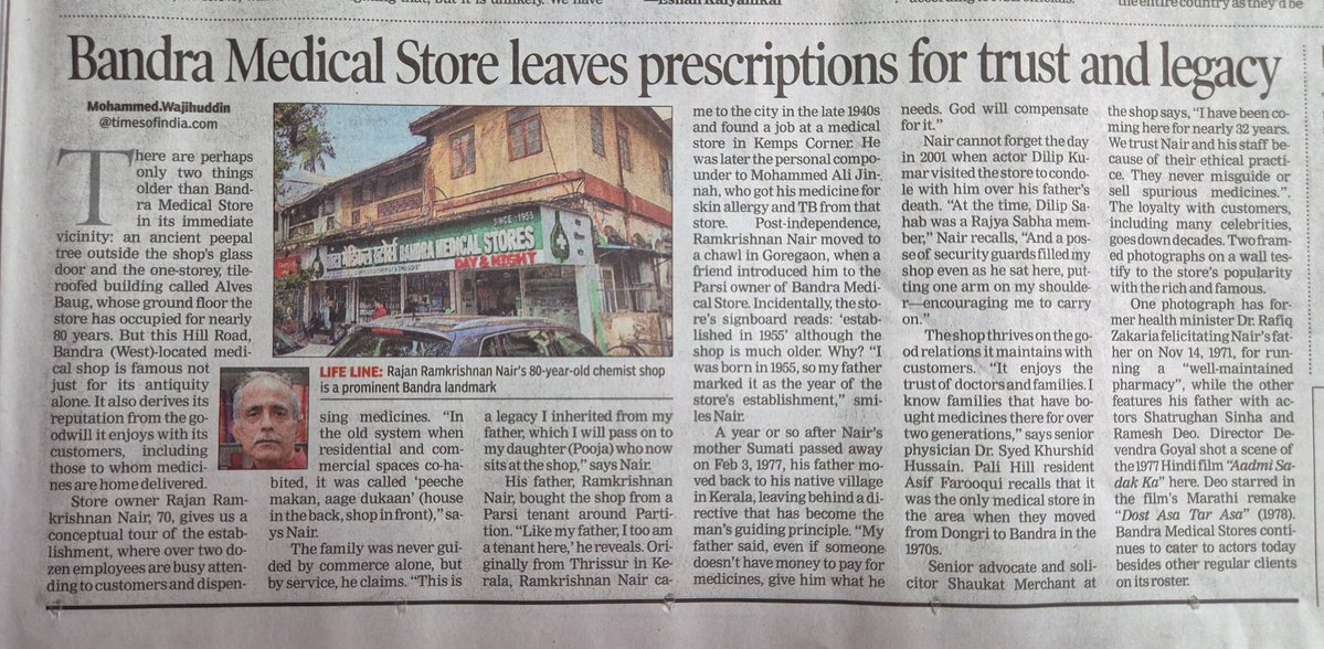 Asif_Zakaria's tweet image. A Bandra landmark that has stood the test of time - Bandra Medical Store continues to serve generations with trust, care and integrity.
More than just a chemist, it’s part of Bandra’s heart, heritage and history. 
#Bandra #Legacy #Mumbai