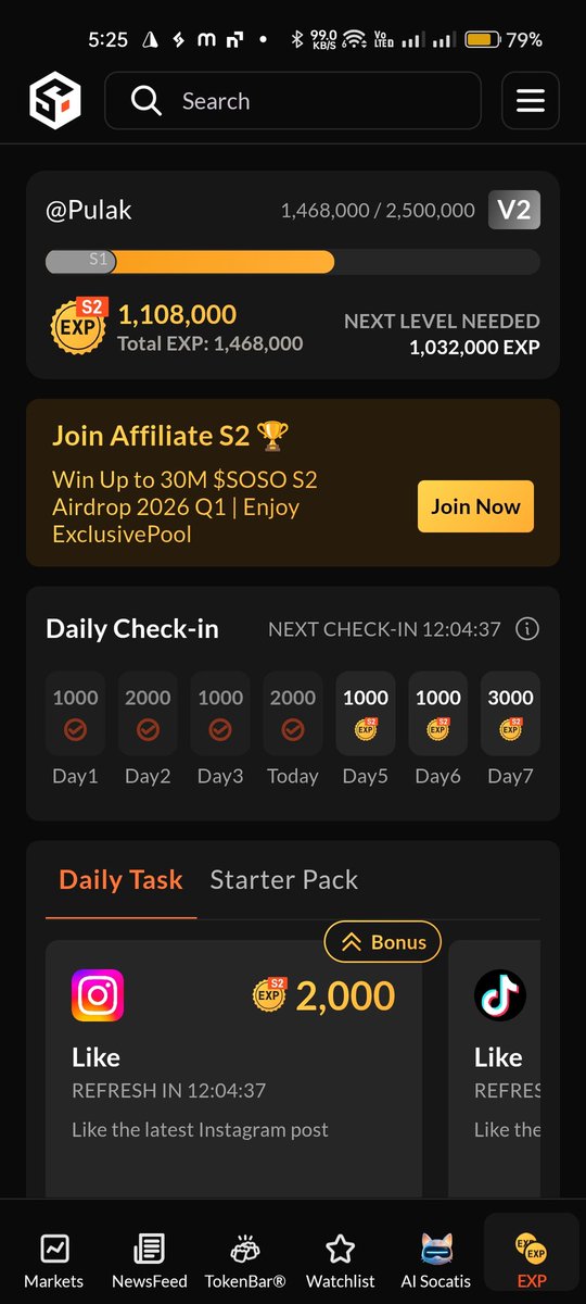 Have you completed your:
- Daily Check-in
- Daily Tasks

On SosoValue today?

Go complete yours now on

SosoValue S2 POW Airdrop💰

➡️Event Link : sosovalue.com/join/37945D9B

✅Singup With Email &gt; Verify 
✅Login &amp; Click XP &amp; Bind Refer
✅Complete All Task