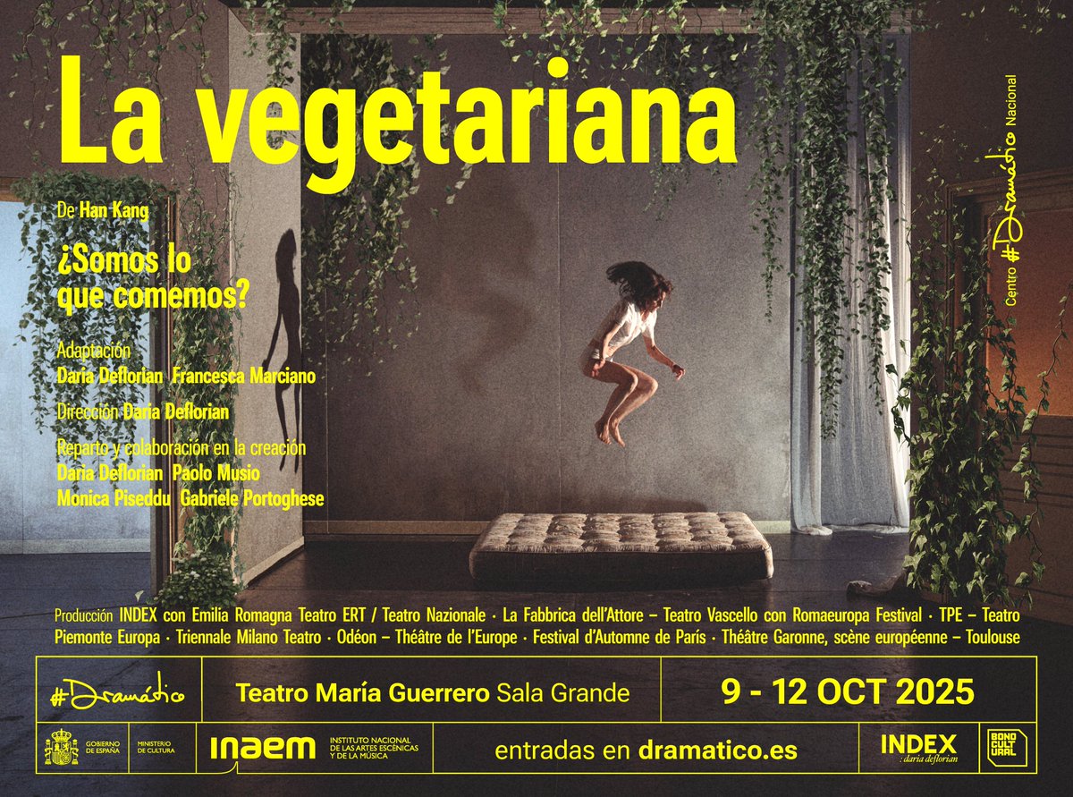 centrodramatico's tweet photo. La actriz y directora italiana Daria Deflorian lleva a las tablas #LaVegetariana, la novela de la escritora surcoreana #HanKang, galardonada con el Premio Nobel de Literatura en 2024. Del 9 al 12 de octubre en el @centrodramatico. https://t.co/EVfQoTvrOG https://t.co/1oP4pT4Lnx