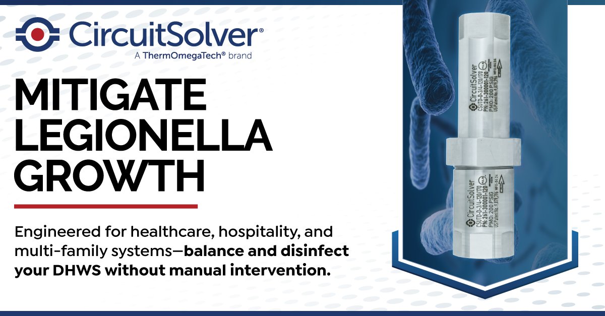 CircuitSolver's tweet image. Legionella outbreaks are putting safety and compliance at risk. Our CircuitSolver® Thermal Disinfection Valve (CSUTD-D) helps properly balance domestic hot water systems while allowing elevated temperatures to flow during thermal disinfection. Learn more: ow.ly/ijSx50X6ZoZ