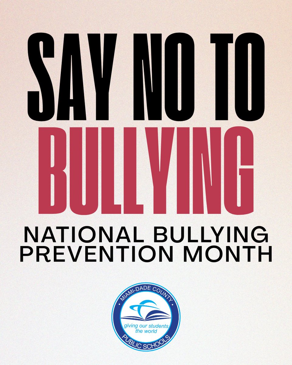 MDCPS's tweet image. October is National Bullying Prevention Month, a reminder to promote kindness, respect, and safe environments for all students. By working together, we can raise awareness and encourage positive actions that help every student feel valued.