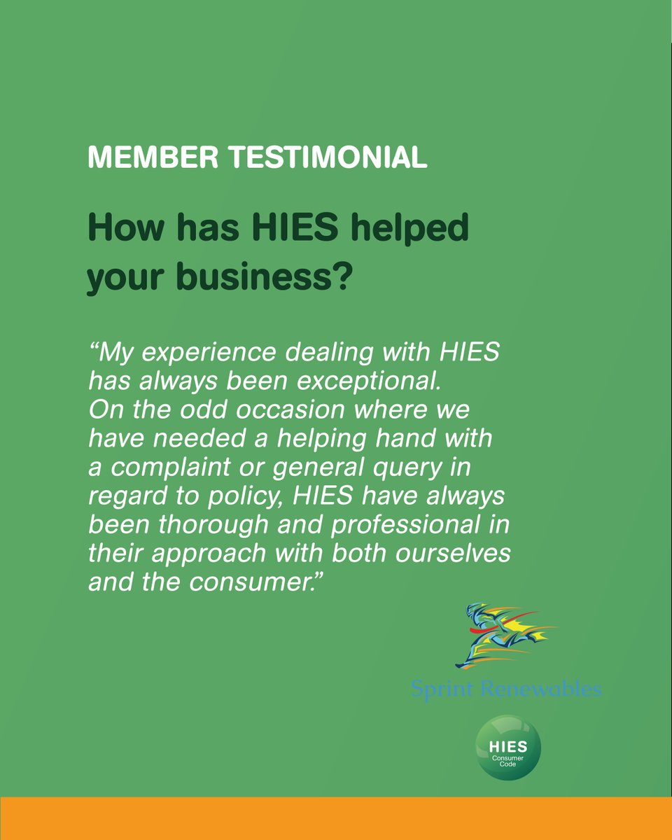 HIES_Scheme's tweet image. ✨ MEMBER TESTIMONIAL ✨

Fantastic feedback from our HIES member, Sprint Renewables, sharing how our support has made a real difference to their journey ✅

Ready to elevate your business? Find out more about HIES today: hiesscheme.org.uk/solar-installe…