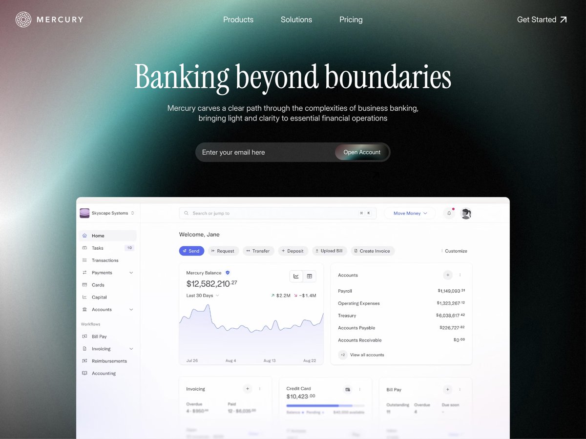 DesignerSoora's tweet image. Just a small overhaul of Mercury banking landing page cooked in @framer 🌱