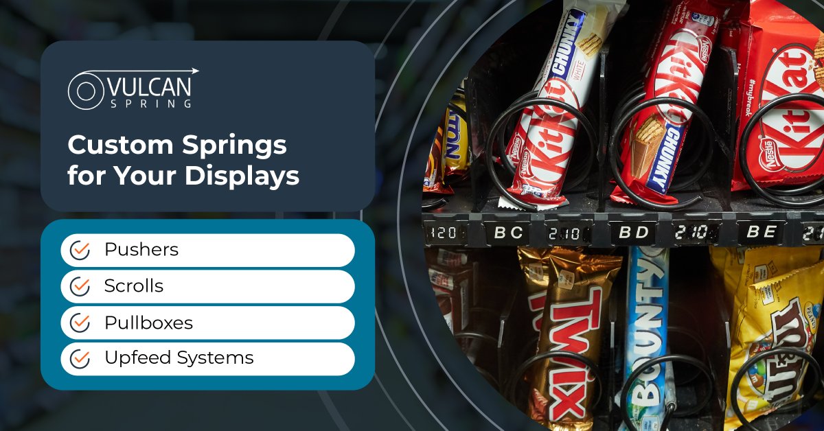 VulcanSpring's tweet image. At Vulcan Spring, we design and manufacture custom-engineered springs for retail displays, from product pushers and pricing scrolls to Pullbox® tethers and vertical upfeed systems.

🔗 bit.ly/3IGOpFt

#RetailDisplays #POPDesign #CustomerExperience #VulcanSpring