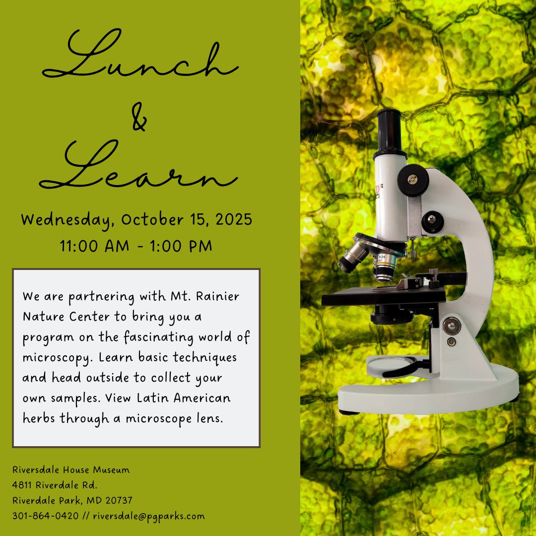Riversdale1801's tweet image. Join us on Wednesday, October 15th a Lunch &amp;amp; Learn! Come explore microscopy and take a walk outside to collect your own samples to view under a microscope.

Register now:
tinyurl.com/RegisterRivers… 

#freeevent #microscopes #microscopy #lunchandlearn #nature