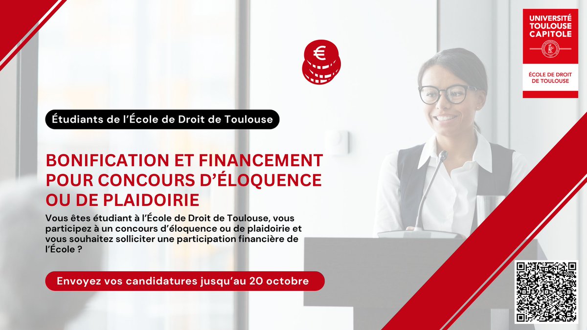 École de droit de Toulouse (@ecoledroittlse) on Twitter photo 🚨 Étudiants Master 1 & 2 : l’<a href="/EcoleDroitTlse/">École de droit de Toulouse</a> propose bonification & financement pour les concours d’éloquence/plaidoirie !
🗓 Dépôt des dossiers : jusqu’au 20 octobre 2025
Pour en savoir plus et déposer votre dossier: urlr.me/npKNWH 🚨 Étudiants Master 1 & 2 : l’<a href="/EcoleDroitTlse/">École de droit de Toulouse</a> propose bonification & financement pour les concours d’éloquence/plaidoirie !
🗓 Dépôt des dossiers : jusqu’au 20 octobre 2025
Pour en savoir plus et déposer votre dossier: urlr.me/npKNWH