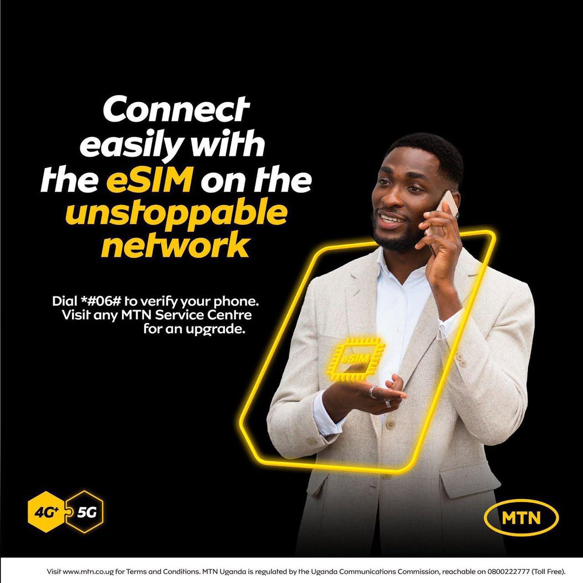 mtnug's tweet photo. Make connectivity simpler and smarter with the #MTNeSIM.
Get the convenience of managing multiple lines on one device with a seamless, stress-free connection.
Dial *#06# to verify compatibility and visit any MTN Service Centre to switch.
#TogetherWeAreUnstoppable https://t.co/m0BFkiozn9
