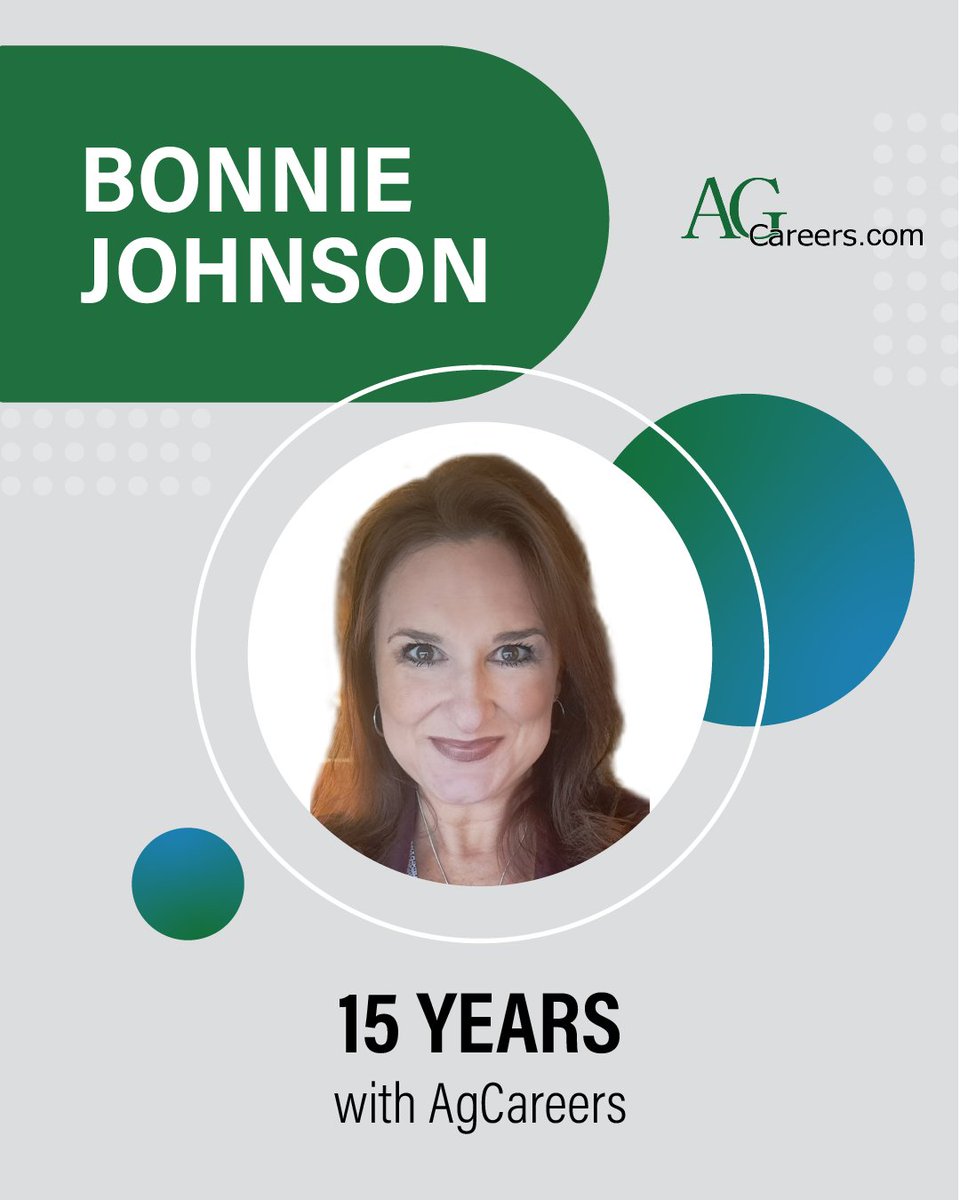 AgCareers's tweet photo. Happy 15-Year Work Anniversary, Bonnie! 🎉

We are proud to celebrate this remarkable milestone with you. Thank you for your dedication, professionalism, and many contributions over the years. Your commitment has made a lasting impact at AgCareers. https://t.co/g23LlpNXsg
