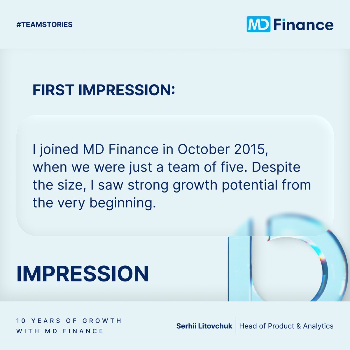 mdfin_page's tweet photo. We’re proud to celebrate Serhii Litovchuk, who has been growing together with MD Finance for 10 years since October 2015.

💬 “The biggest transformation I’ve seen was how the Operations Team gradually evolved into a full Operations Department, with dedicated people responsible for different countries and activities. From that moment, the company began to grow rapidly, reaching new records almost every week. That’s truly inspiring!” Serhii shares.

These changes at MD Finance have created new opportunities and achievements. We continue to move forward and develop every day.

Stay tuned for more stories from those who have shaped MD Finance since its inception.

#teamstories