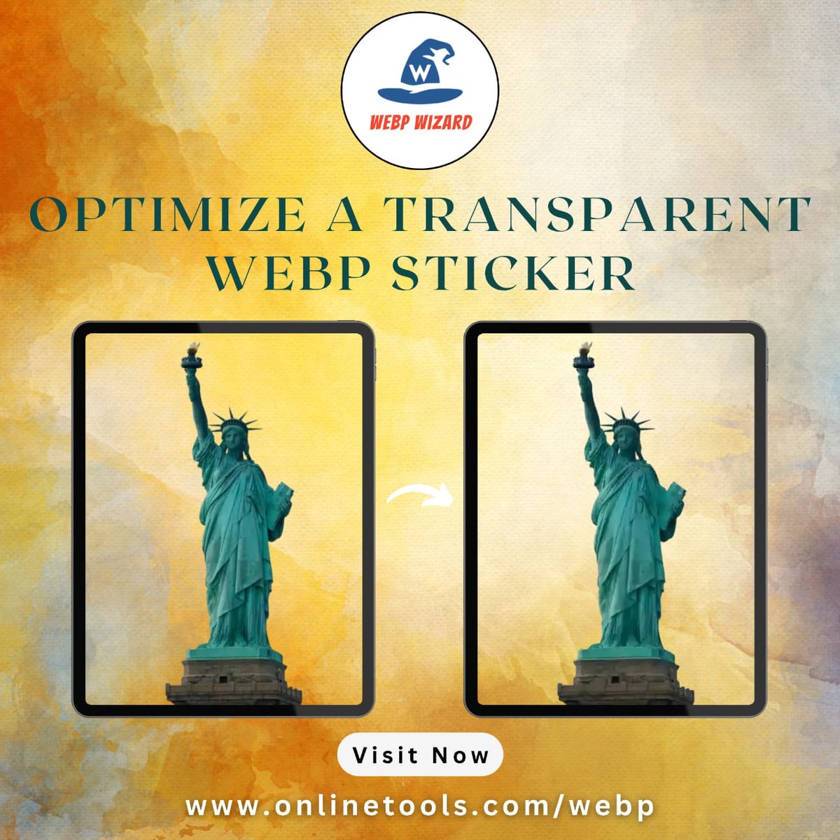 WebpWizard's tweet image. In this example, we apply an optimization algorithm to a WebP sticker of the Statue of Liberty on a transparent background.
Try our tool - onlinetools.com/webp/optimize-…
#browserling #webpoptimization #imagecompression #webptools #digitalimage #imageoptimization #webpconverter