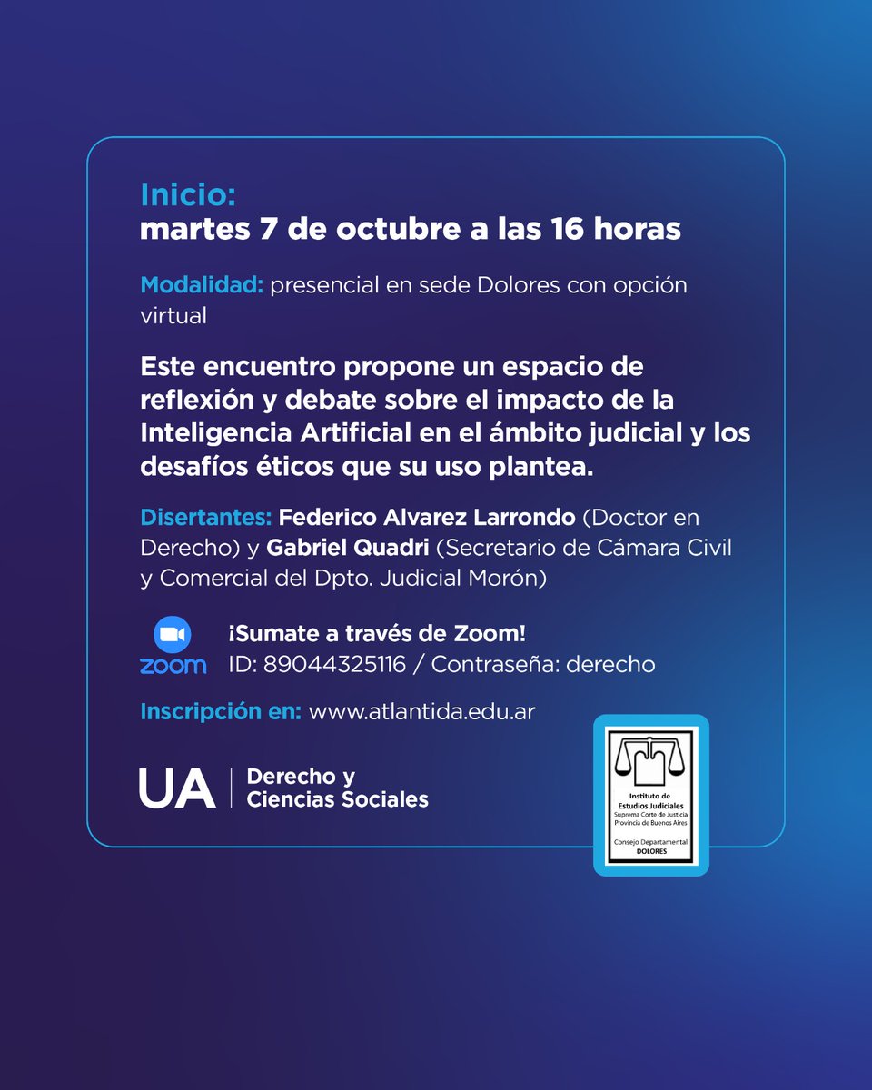 Martes 7/10, 16 hs. en sede Dolores de la <a href="/Uatlantida/">Universidad Atlántida</a> y con  transmisión por zoom, dos grandes expositores,  los y las esperamos!