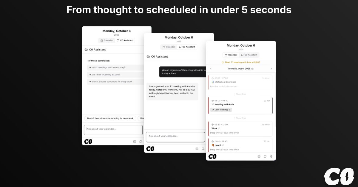 Today I am launching Calendar0 on ProductHunt.

It's one of the fastest ways to manage your calendar.

First 500 people get it for $19. 
If you tweet about it, I'll send you a free lifetime license.