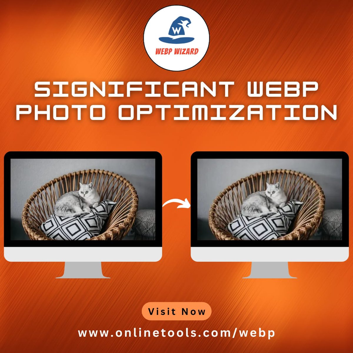 WebpWizard's tweet image. In this example, we significantly optimize the WebP photo of a cat resting on a basket chair.
Try our tool - onlinetools.com/webp/optimize-…
#browserling #webpoptimization #imagecompression #webptools #digitalimage #imageoptimization #webpconverter #onlinetools #webpformat