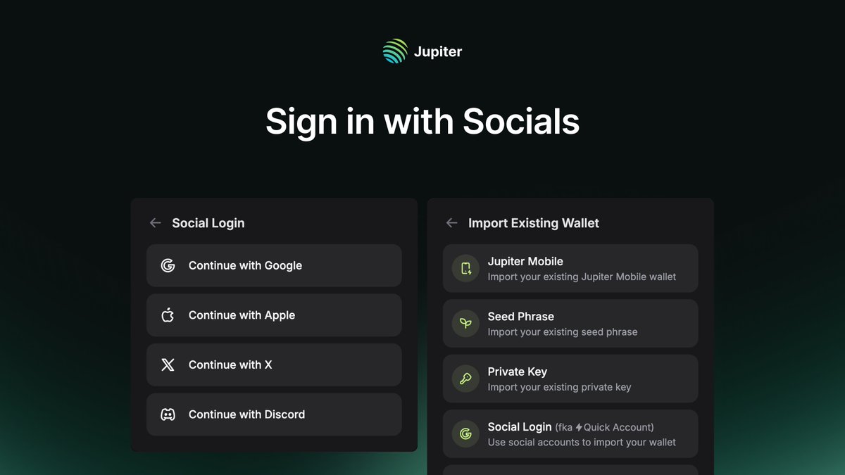 Social login options for easy wallet creation in Jupiter Wallet