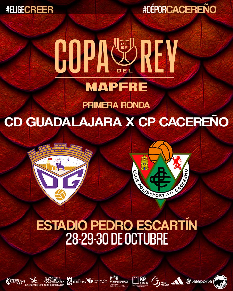 CPCacerenoSAD's tweet photo. 😁 ¡Ya tenemos rival en #CopaDelReyMapfre! 🏆

⚽️ Nos enfrentaremos al @deporguada en la primera ronda

😜 Se viene duelo de 🚍

#DéporCacereño
#EligeCreer #LaCopaMola https://t.co/3XuIlZrTm5