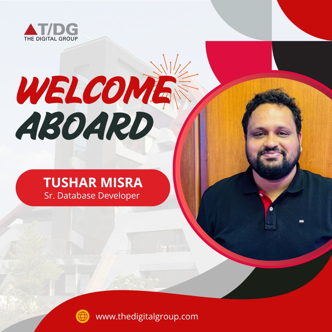 thedigtalgroup's tweet image. We would like to welcome Tushar Misra to The Digital Group as a Sr Database Developer! We look forward to his contributions and are excited to see him grow and excel in the role. Join us in giving him a warm welcome!

#TDG #Hiring #DatabaseDeveloper #JobOpportunity #JoinUs