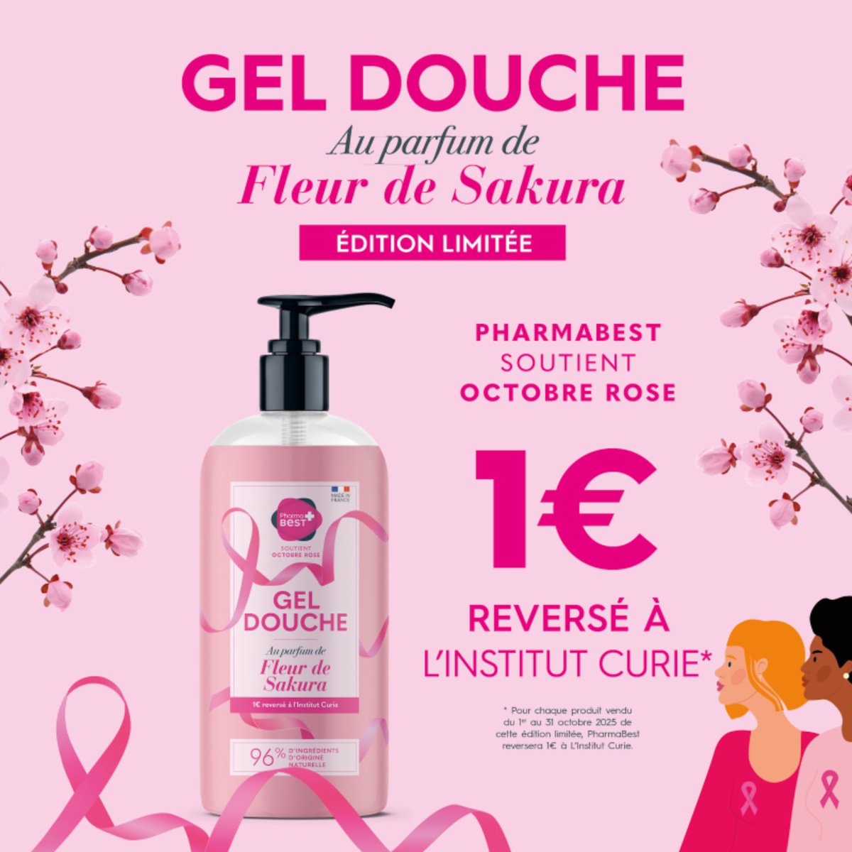 🎀 #OctobreRose | Et si on faisait reculer le cancer du sein ensemble ?

En octobre, un simple geste peut contribuer à changer les choses. En achetant un gel douche 1L « Fleur de Sakura » édition limitée dans les pharmacies PharmaBest, 1€ est reversé à l’Institut Curie pour