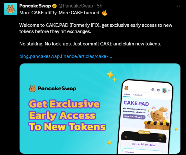GACryptoO's tweet image. 🥞 $CAKE Next Bullish Catalyst Incoming! 🚀
@PancakeSwap just dropped CAKE.PAD (ex-IFO) — a launchpad where CAKE is now the 🔑 key utility.
🔹 Commit CAKE to join token launches
🔹 Each event = CAKE gets burned 🔥
🔹 24 months of non-stop burns = strong deflation
🔹 More…