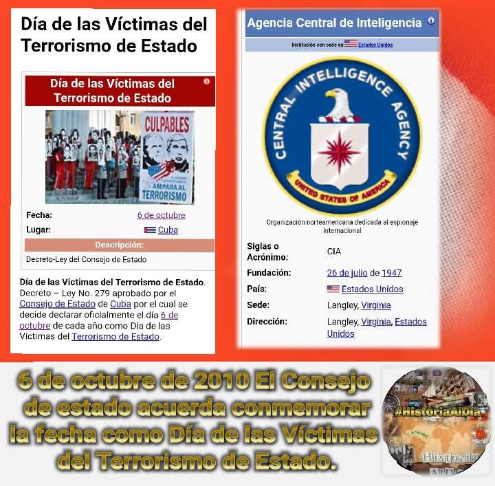 Tras las 👣 de la Historia 📖📝📚
Comparte, ama y Divulga la Historia Efemérides 6 de octubre.
👣José Martí publica el poemario Versos Sencillos.
👣Fallece Manuel A. de Varona.
👣Crimen de Barbados.
👣Día de las Víctimas del terrorismo de Estado.
#HistoriaAlDía #IzquierdaLatina