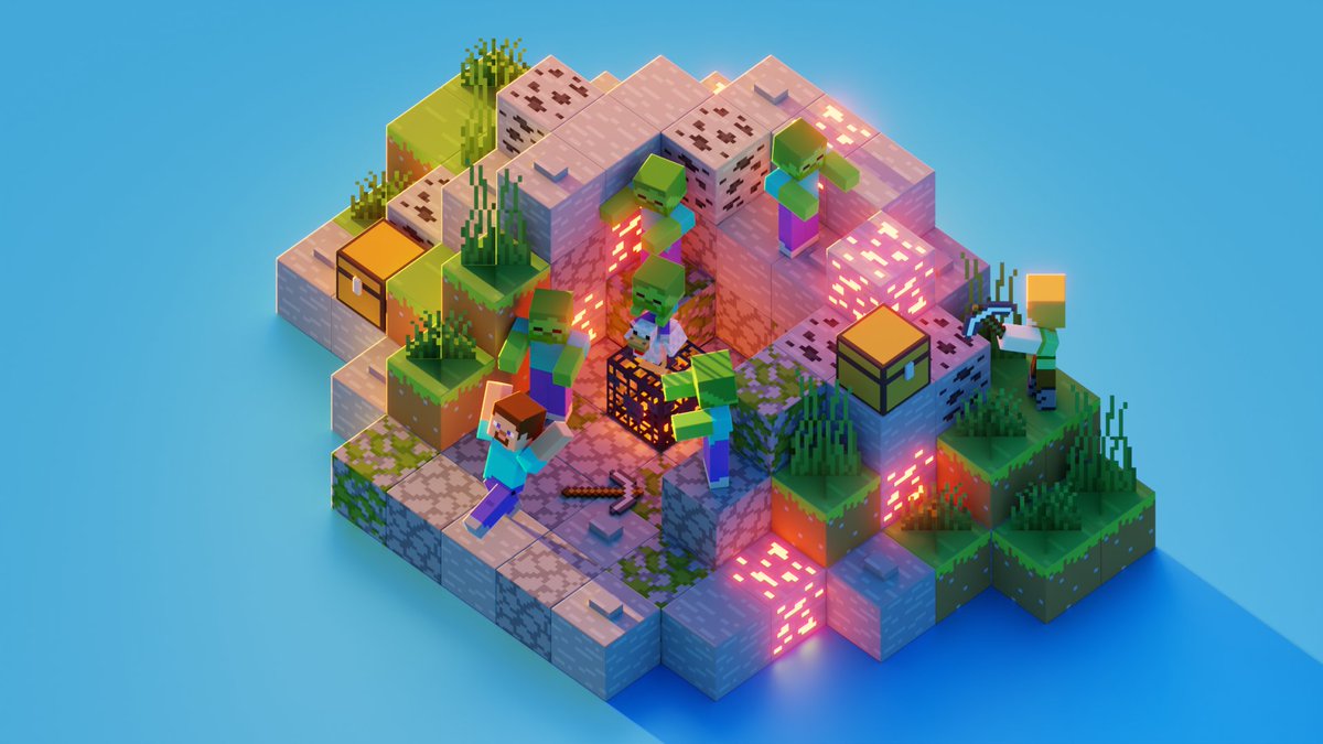 Doodlephile's tweet photo. I made a Minecraft Diorama in Blender.🎥 The full process is now on my YouTube channel — link in bio! https://t.co/R57le6YdpW
