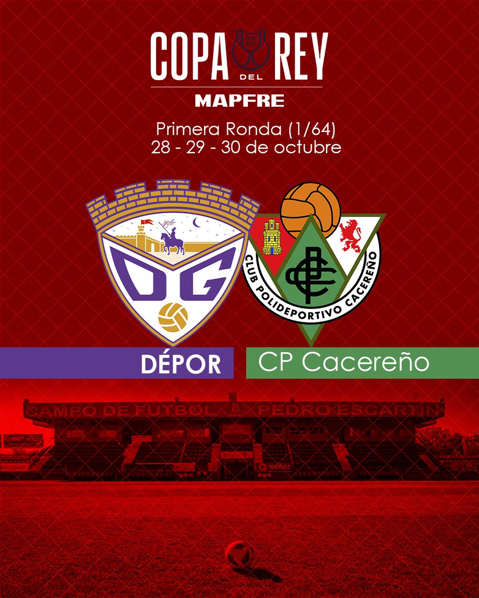 ¡Empezamos la andadura en Copa del Rey frente a un club amigo y viejo conocido en las últimas temporadas!

👋👋 <a href="/CPCacerenoSAD/">CP Cacereño 🟢🐉</a> 

Será un placer recibiros en el Pedro Escartín en la Primera Ronda de la Copa de SM El Rey.

#AúpaDépor 💜