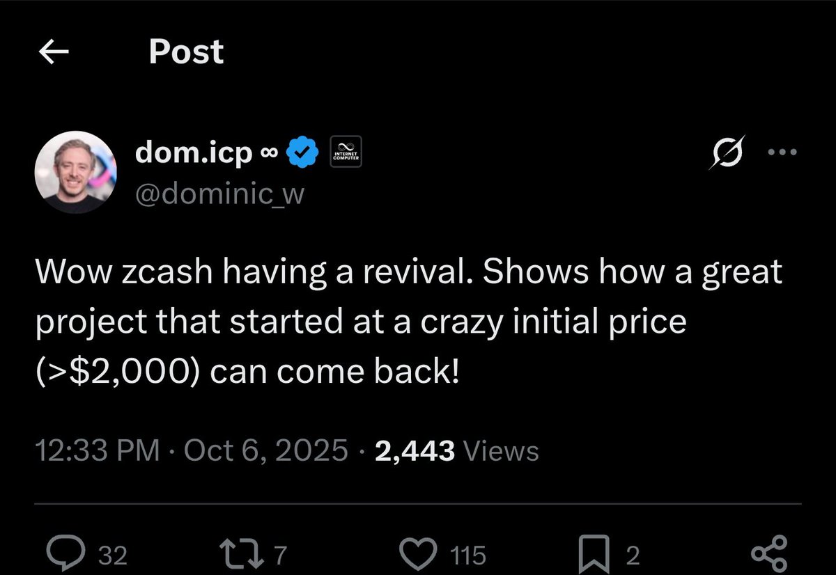 Stay locked in — and if you can’t with liquid ICP, stake it instead to continue earning rewards.

As we’ve seen with $ZCASH, $ICP is bound for a comeback that will surprise the world 🌎😉

The question is whether you’ll still be holding strong or would have been shaken out before