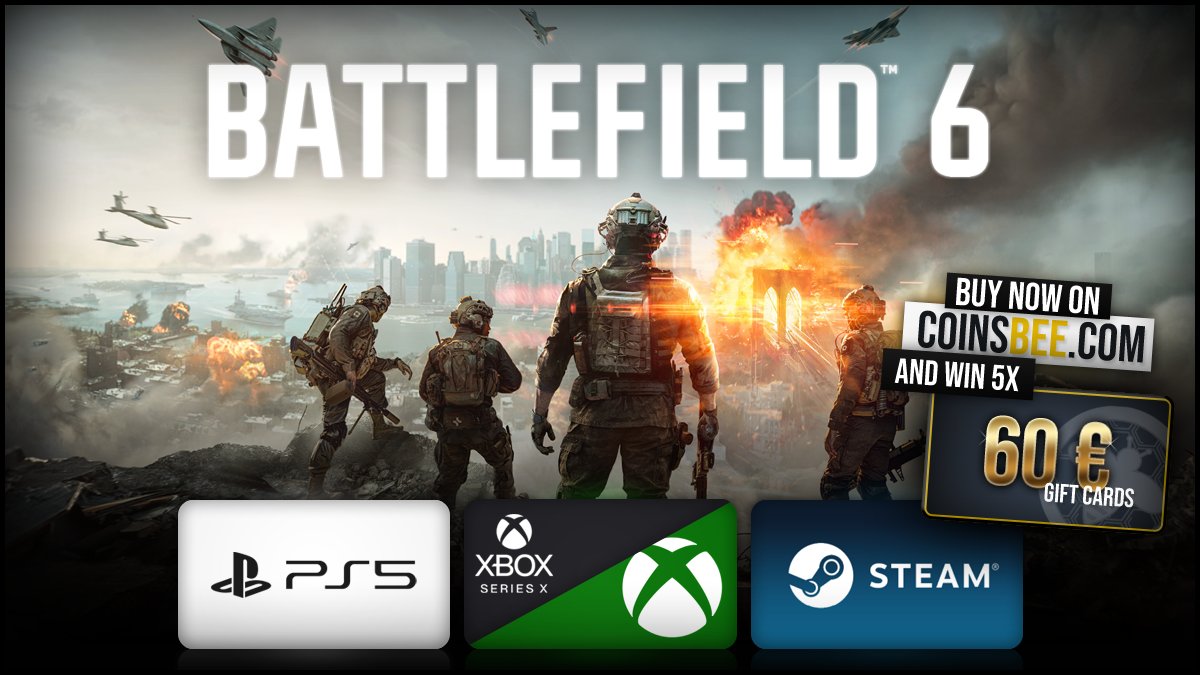 coinsbee's tweet image. ❗️Battlefield 6 Giveaway ❗️

To enter: 

1️⃣ Follow @coinsbee 
2️⃣ Tag 3 friends bellow
3️⃣ Tell there also what is your favorite shooter and why 

🎁 5× €60 gift cards - pick your platform. Ready, aim, win! 

#CoinsBee #Giveaway #Battlefield6