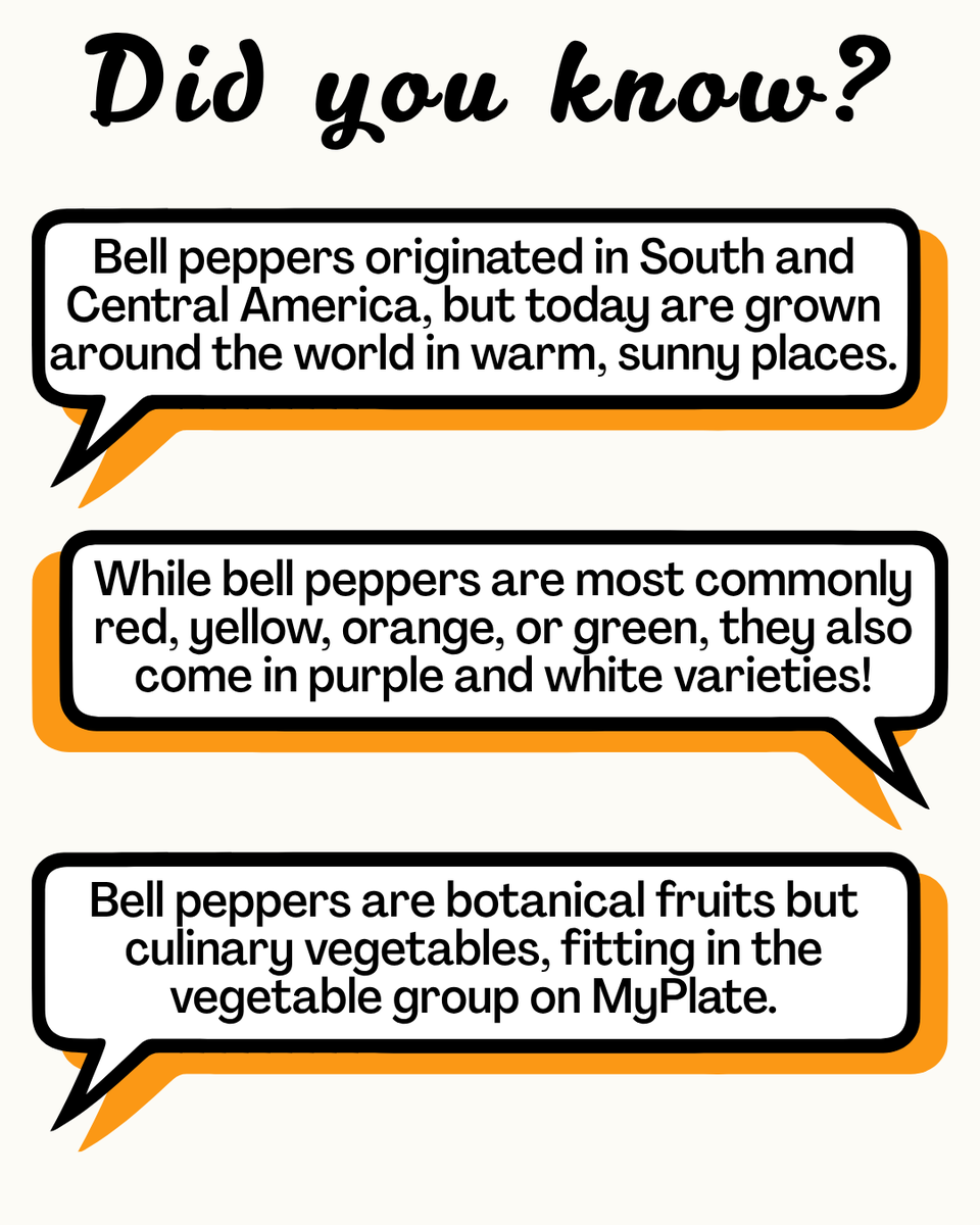 EatRightPhl_DRX's tweet image. The October Vegetable of the Month is the bell pepper! This veggie is as colorful as it is versatile, and is popular worldwide. Try a bell pepper today! #EatRightPhilly #SnapEd #SnapEdWorks #BeHealthyPA #FruitorVegetableoftheMonth #BellPeppers