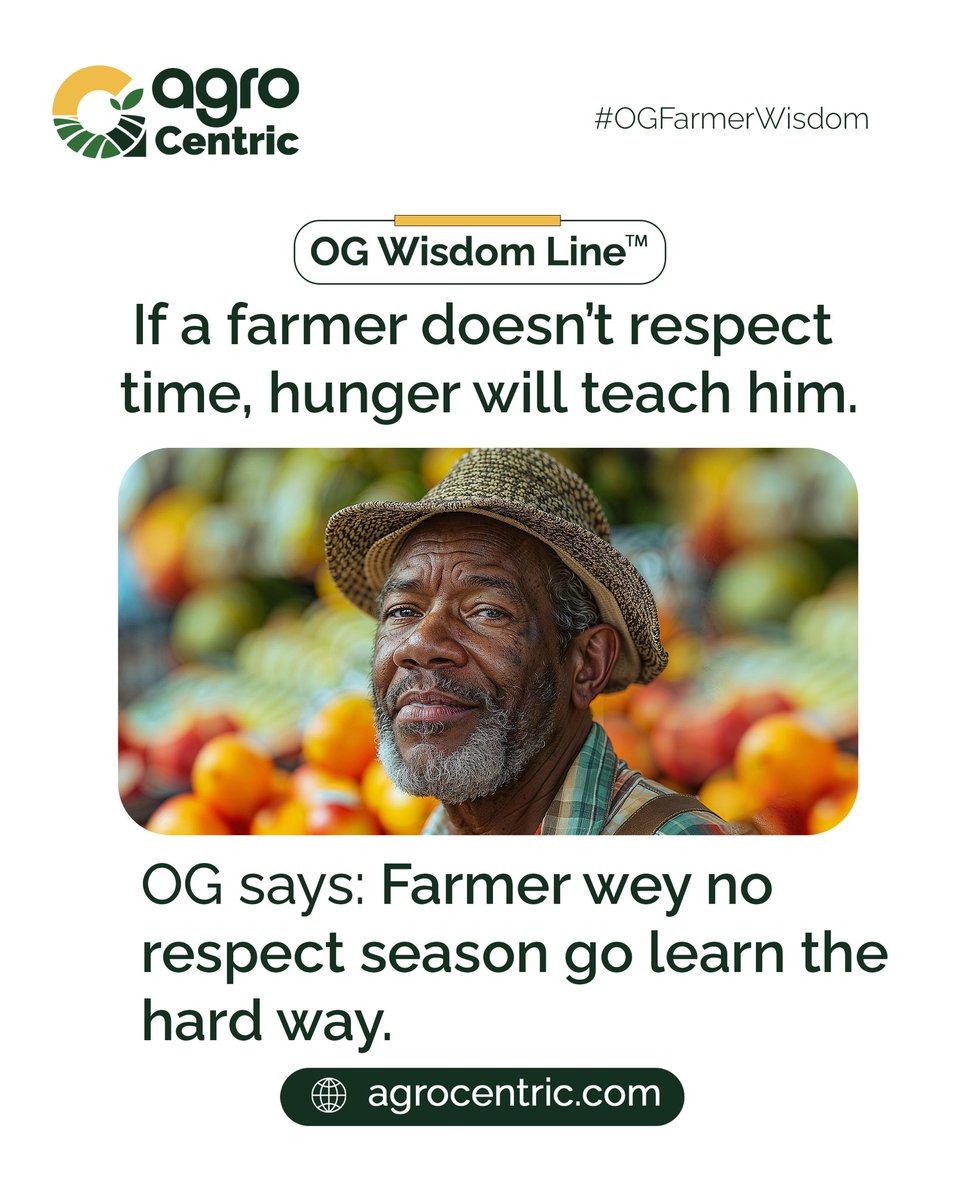 agro_centric's tweet photo. A farmer knows that respect for time and seasons is important to have a bountiful harvest.

#AgroCentric #OGWisdomLine #OGFarmerWisdom #Agriculture https://t.co/wXoT2hu660