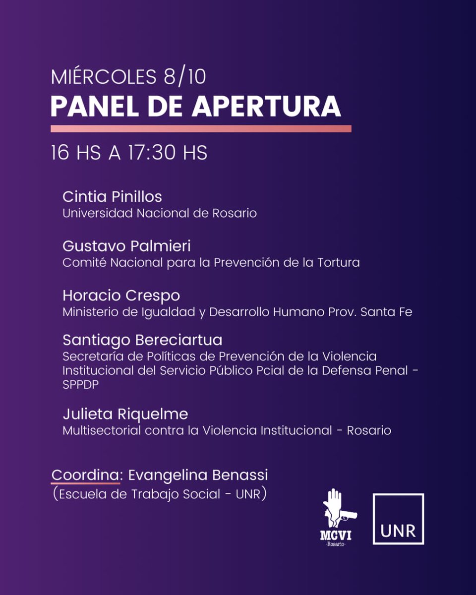 MultisectorialI's tweet image. 🟪 PRESENTACIÓN: ¿PAZ PARA QUIÉN?

🗓️ Miércoles 8/10, 16 hs.
📍 SUM - FCPOLIT

Relevamiento comunitario y colaborativo sobre prácticas policiales y fuerzas de seguridad, sucedidas en espacios públicos y/o privados, en barrios populares de la ciudad de Rosario, prov. de Santa Fe.