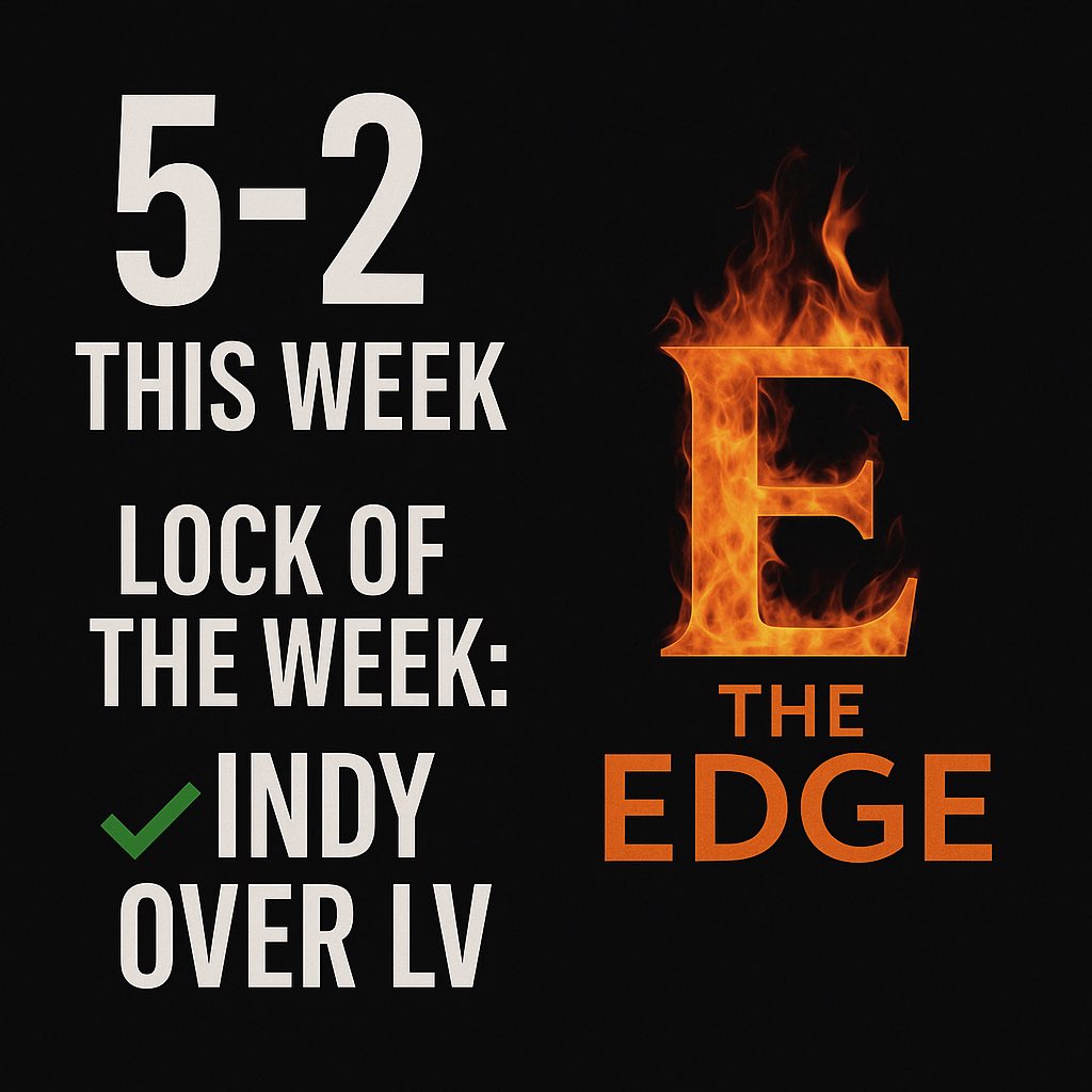 ericbolling's tweet image. 5–2 this week on The Edge NFL picks ✅
Lock of the Week: ✅ Indy over LV.

No hype. No luck. Just data, discipline, and decades in the game.
That’s The Edge. 🔥

Watch → YouTube.com/@EricBollingTh…

#TheEDGE #NFL #SportsBetting #WinningMindset #DisciplineWins #ThroughTheFire…