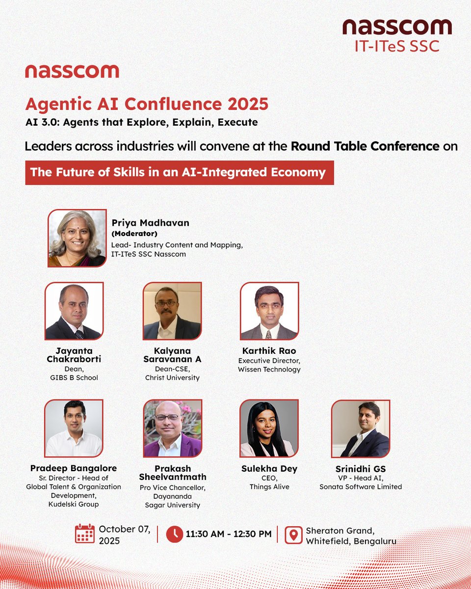 sscnasscom's tweet image. Discover insights &amp;amp; strategies to build a future-ready workforce in an AI-driven world at the Round Table Conference.
#workforceofthefuture #Nasscom #AI #AgenticAI #digitaltransformation #roundtablediscussion #nasscomagenticaiconfluence2025