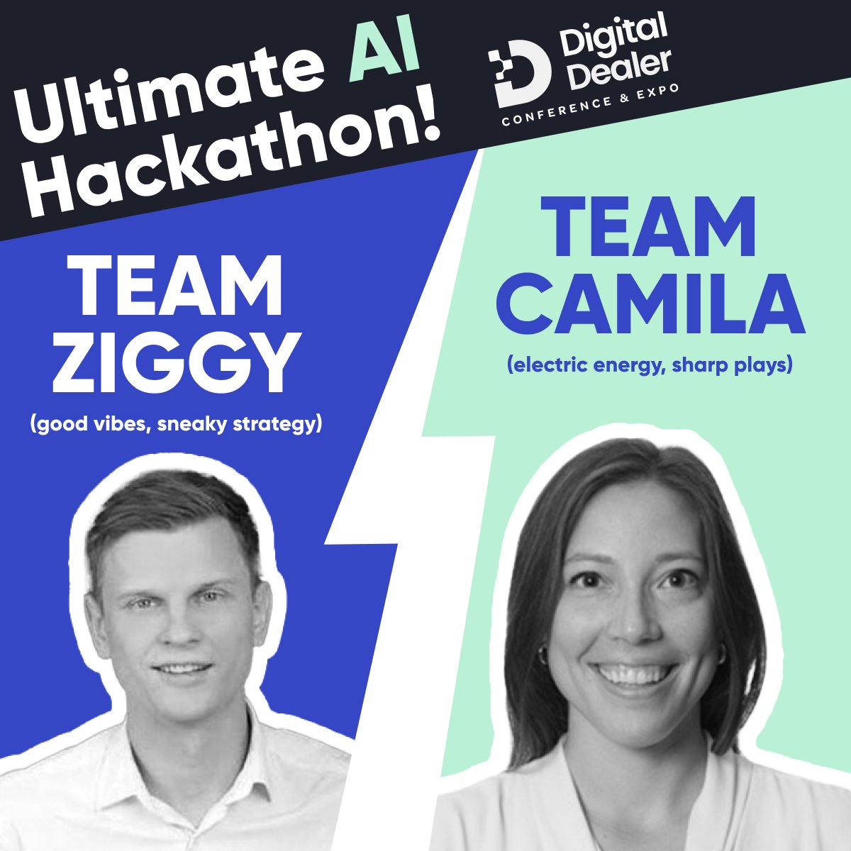 lectrium's tweet image. The Ultimate AI Hackathon is back at @DigitalDealer!

This time, Ziggy Zabieta &amp;amp; Camila Notaro are stepping in as team captains.

👀 Team Ziggy (good vibes, sneaky strategy)
⚡ Team Camila (electric energy, sharp plays)

Book a time to connect 👉 calendly.com/lectrium/meet-…