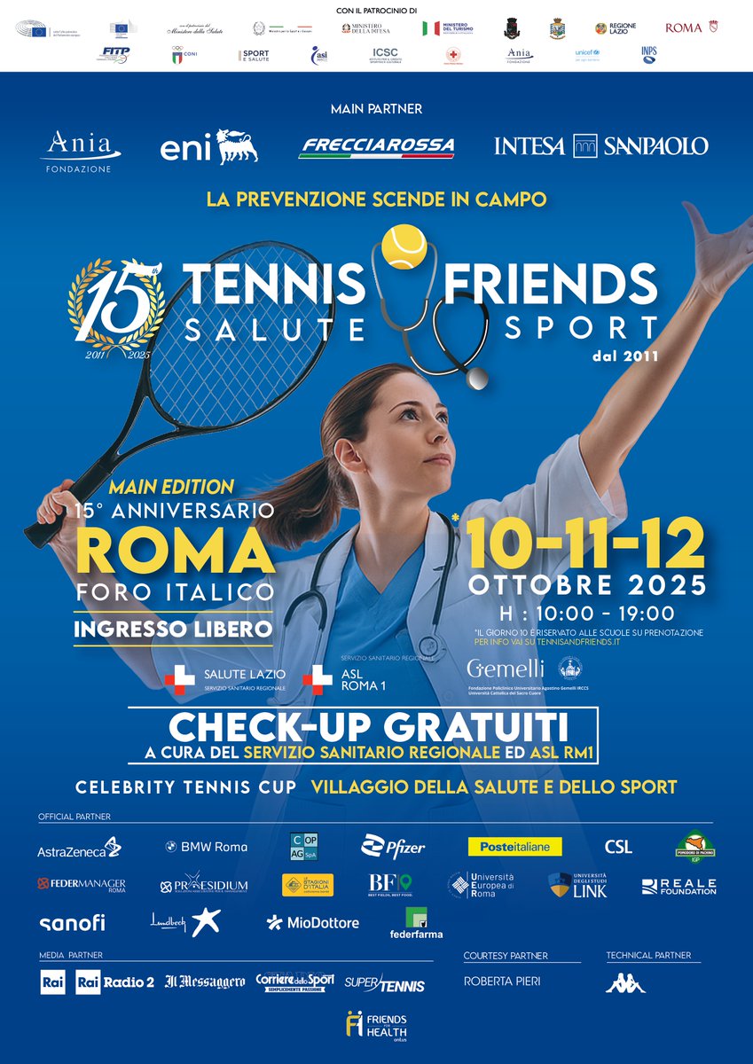 INPS_it's tweet image. 🎾L&apos;INPS al Tennis and Friends 2025 di Roma.
L&apos;Istituto in campo per la cultura della prevenzione attraverso lo sport e il coinvolgimento dei giovani
🔗rb.gy/smtirq
Inps Comunica