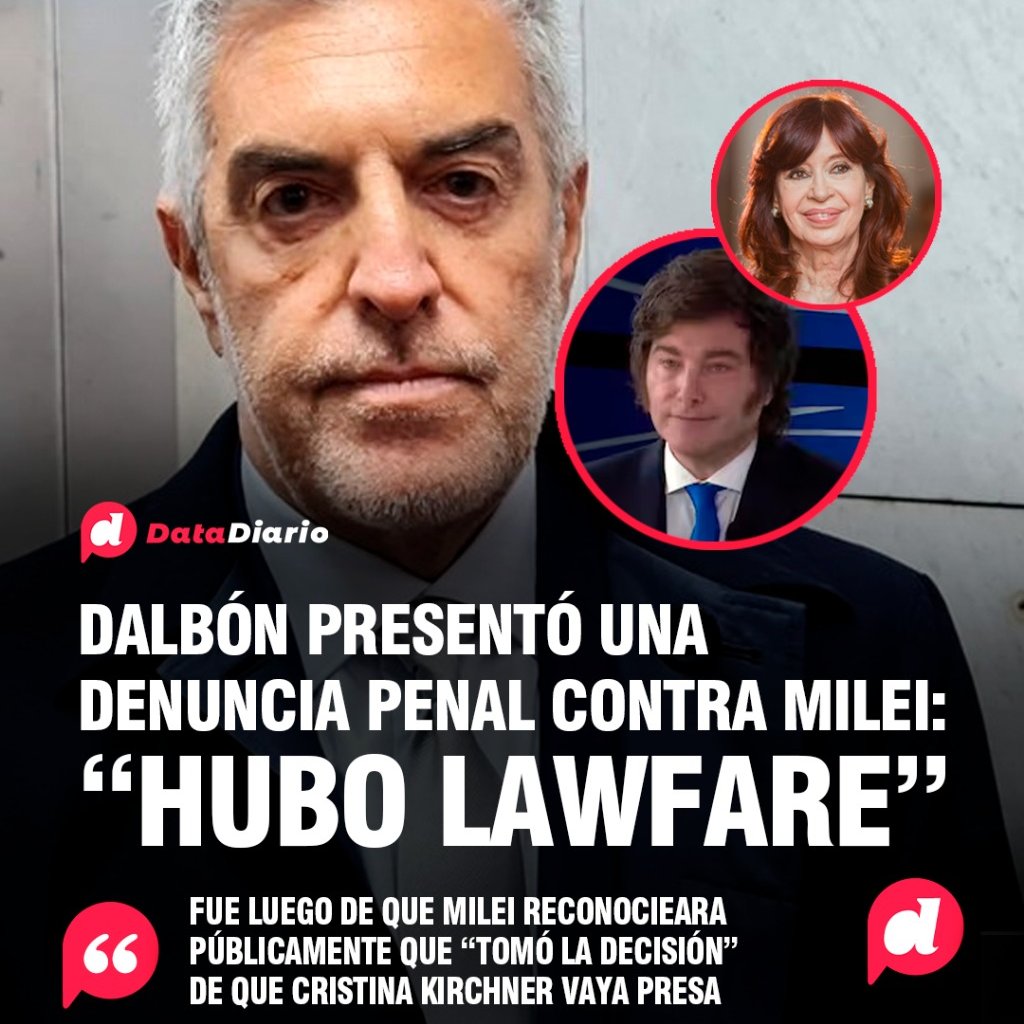 🔴 PRESENTARON UNA DENUNCIA PENAL CONTRA JAVIER MILEI: "HUBO LAWFARE"

📣 El abogado Gregorio Dalbón presentó una denuncia penal contra el presidente Javier Milei luego de que el mandatario confesara que tomo la decisión de que Cristina Kirchner vaya presa.